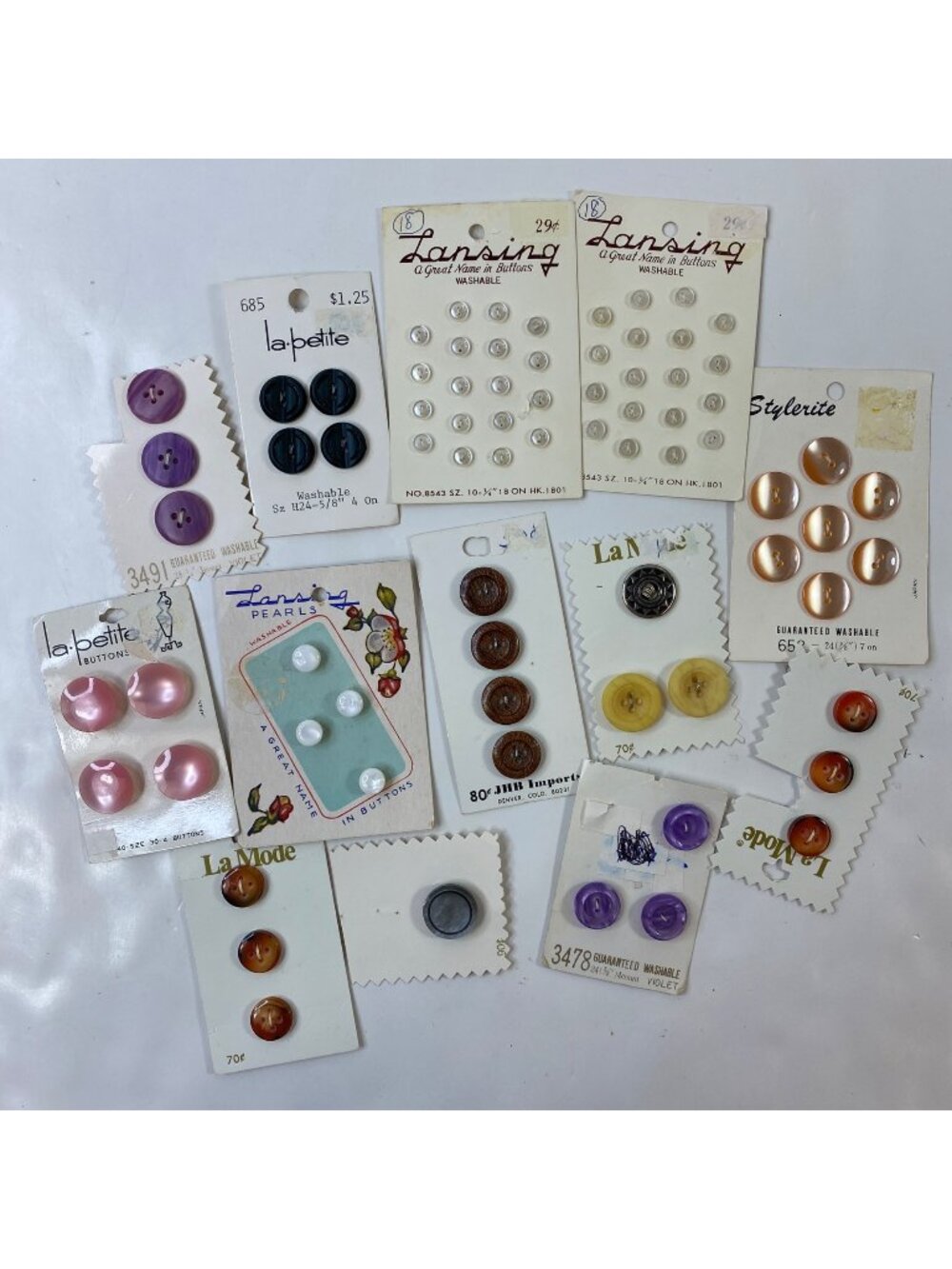 Vintage Assorted 75 Carded  Buttons La Petite Lansing Style Rite JHE Imports